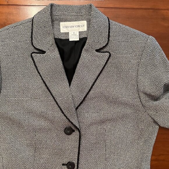 Jones New York Suit Blazer Jacket Size 10 Houndstooth Black White Three Button - Picture 7 of 15
